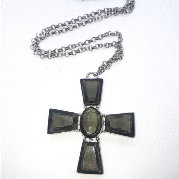 Gray Large Lucite Cross Statement Necklace